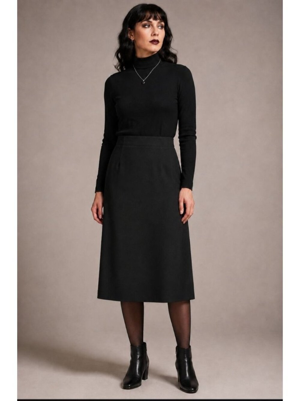 Vintage 80s Wool Midi Skirt A Line Gothic Minimalist Winter Witchy Black Size 12